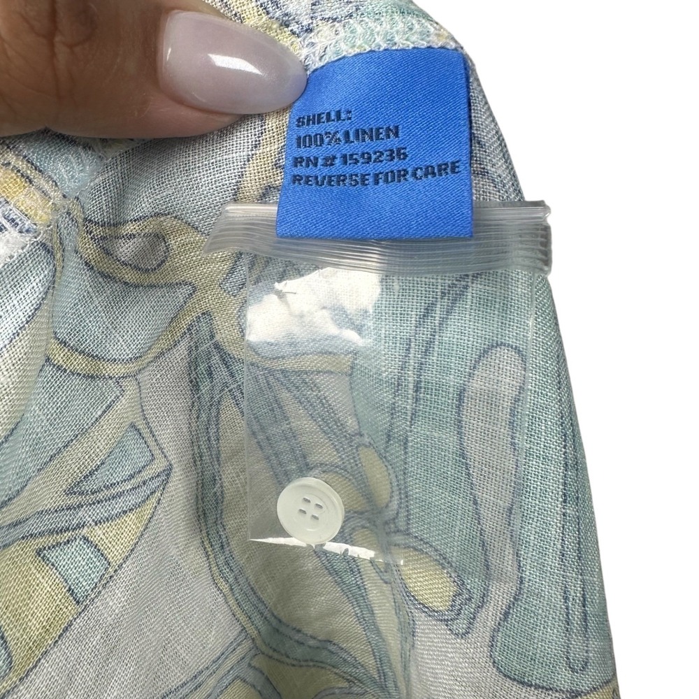 J. McLaughlin Britt Linen Tropical Leaf Button Shirt Blue Yellow XL Coastal‎ - Picture 9 of 11